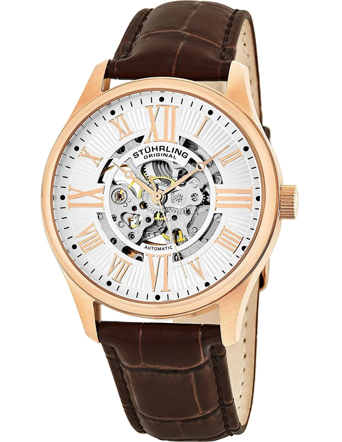 Montre Homme Stuhrling Original Classique Atrium 747.04 Bracelet en cuir croco marron