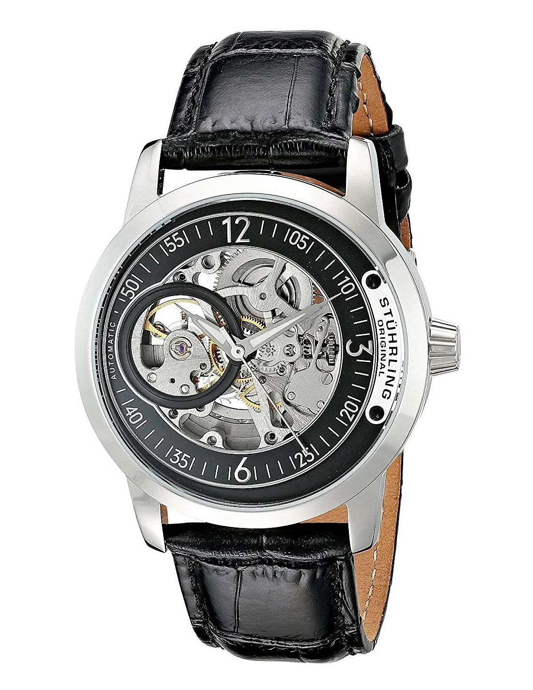 Montre Homme Stuhrling Original Classique Delphi Saros 837.02 Bracelet en cuir croco noir