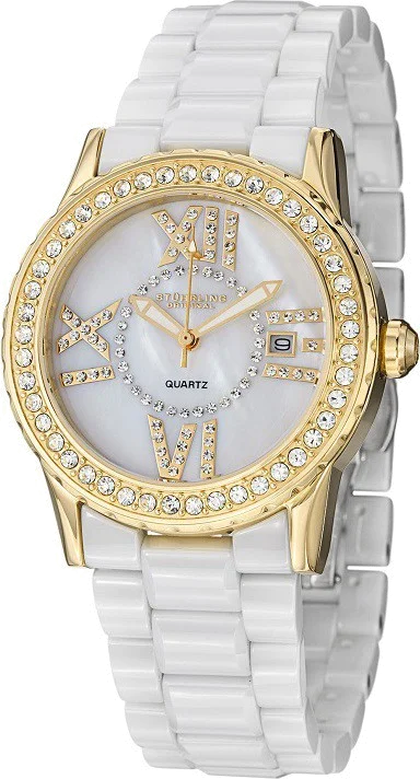 Montre Femme Stuhrling Original Fusion Thalia 911.02 Bracelet blanc et boîtier doré