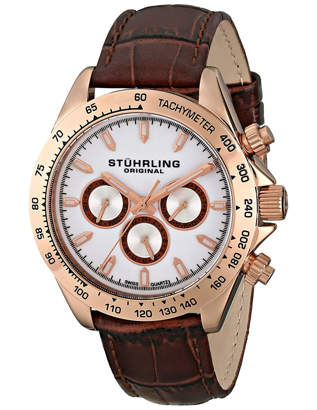 Montre Homme Stuhrling Original Monaco Triumph Classic 564L.03 Bracelet en cuir croco marron