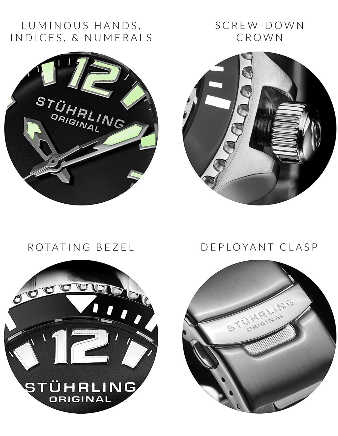 Montre Homme Stuhrling Original Aquadiver 395.33B11 Argent vue 2