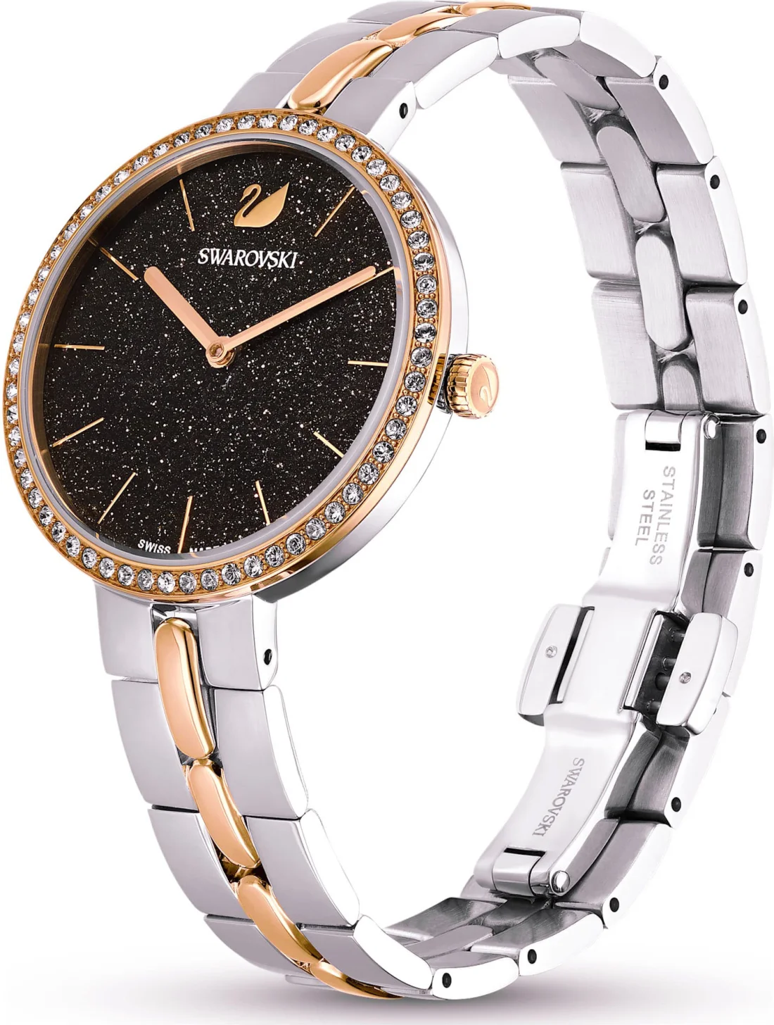 Montre Femme Swarovski 111444 Cosmopolitan Bicolore Acier Noir Poudre de Diamants vue 2