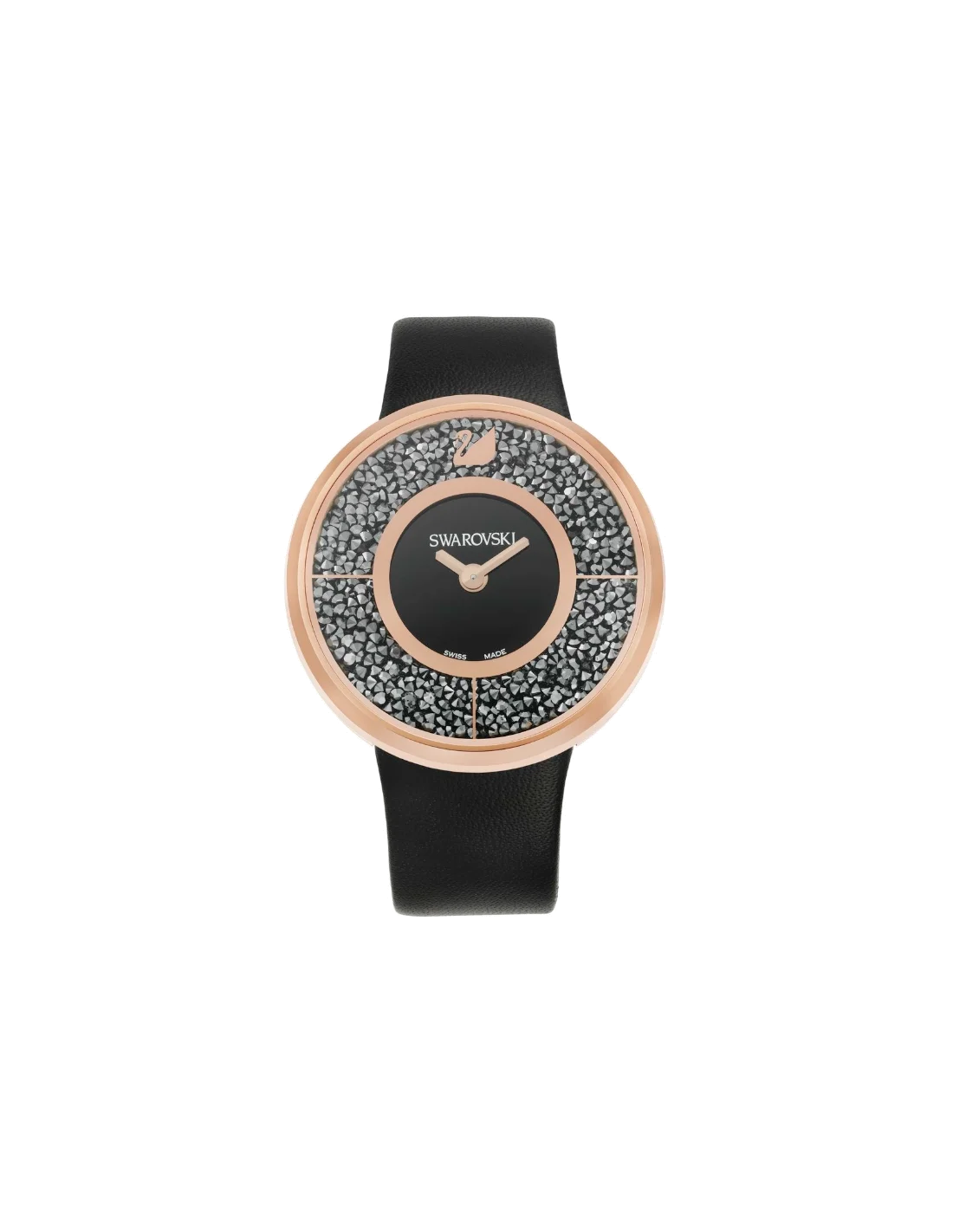 Montre Femme Swarovski Crystalline 5045371 - Boîtier Or Rose, Cadran Noir, Bracelet Cuir