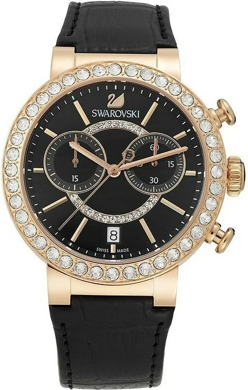 Montre Femme Swarovski Citra Sphere Chrono 5055209 - Boîtier Or Rose, Cadran et Bracelet Cuir Noir vue 2