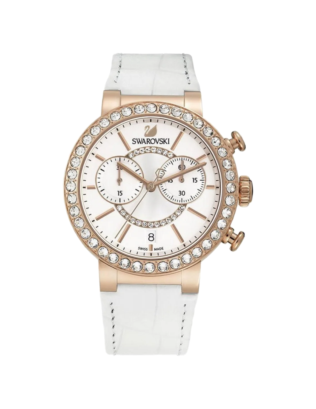 Montre Femme Swarovski Citra 5080602, boîtier or rose, cadran blanc, bracelet cuir blanc