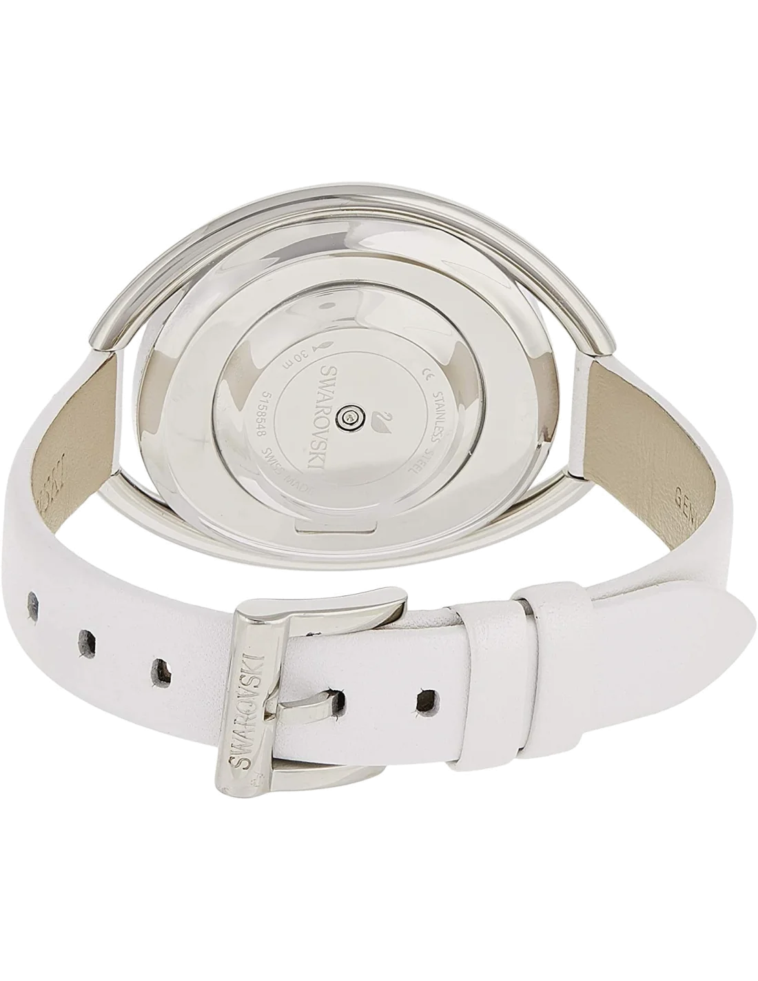 Montre Femme Swarovski Crystalline Oval 5158548 Cadran Argent Cristaux Bracelet Cuir Blanc vue 3