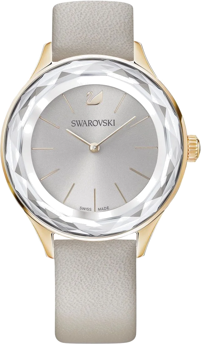 Montre Swarovski Octea Lux 5295326 pour Femme, Cadran Gris, Lunette Cristal, Bracelet Cuir