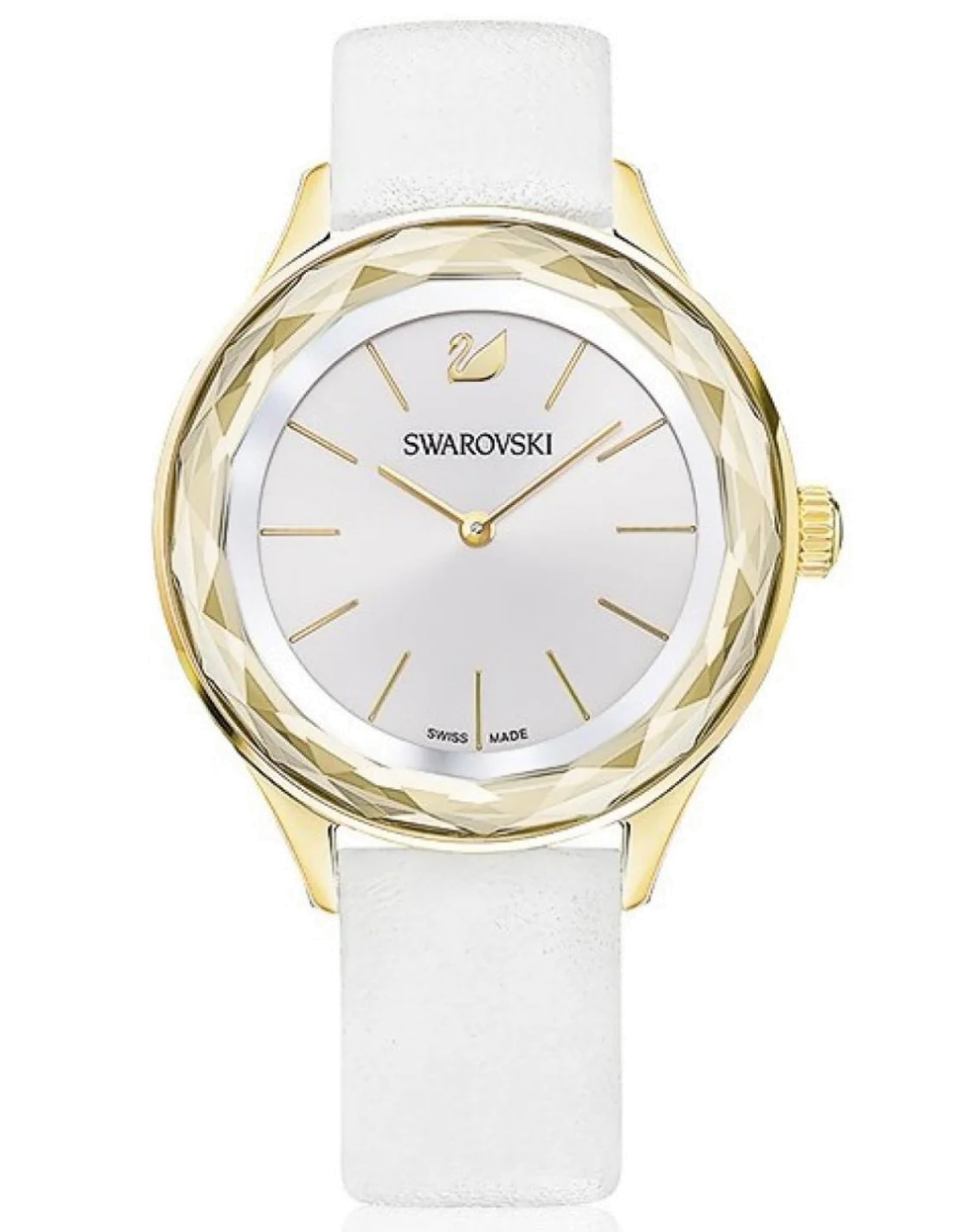 Montre Femme Swarovski Octea Nova 5295337 - Cadran Cristal, Boîtier Or, Bracelet Cuir Blanc