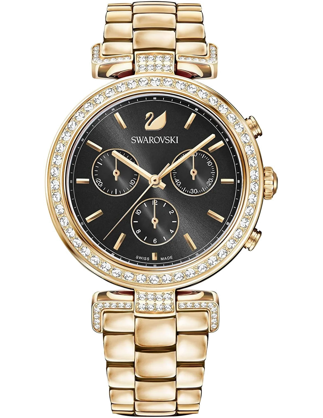 Montre Femme Swarovski Era Journey 5295366, boîtier et bracelet acier or rose, cadran noir