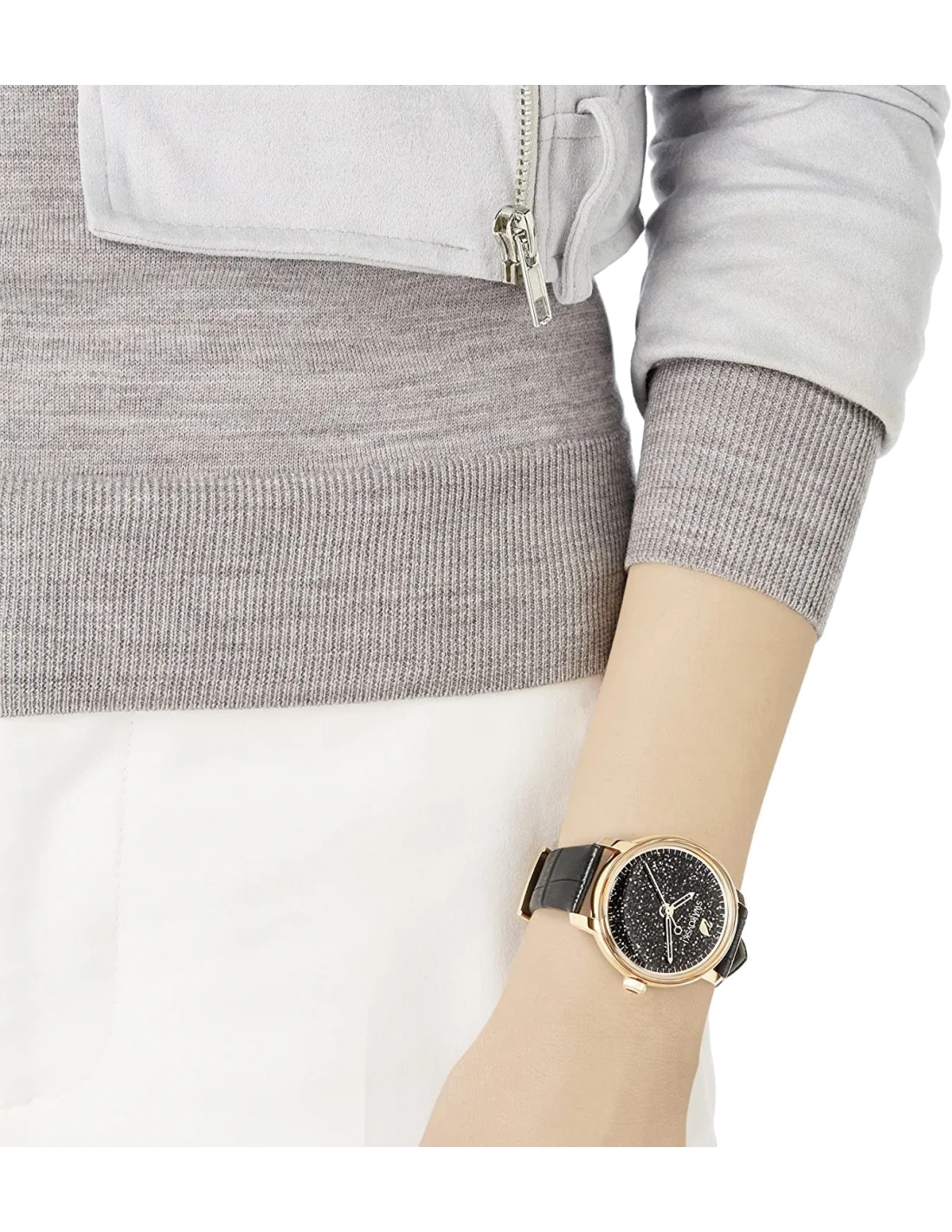 Montre Femme Swarovski Crystalline 5295377 - Cadran Cristaux, Boîtier Or, Bracelet Cuir Noir vue 2