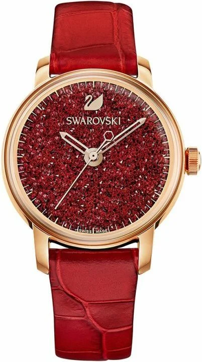 Montre pour Femme Swarovski Crystalline 5295380, cadran rouge et bracelet cuir