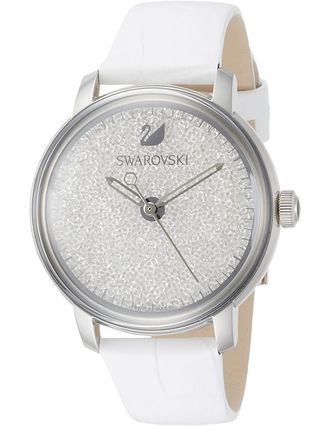 Montre Femme Swarovski Crystalline 5295383 - Cadran argent, bracelet cuir blanc