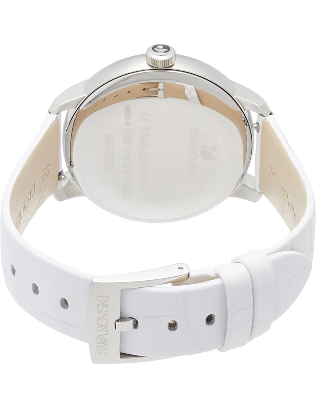 Montre Femme Swarovski Crystalline 5295383 - Cadran argent, bracelet cuir blanc vue 2