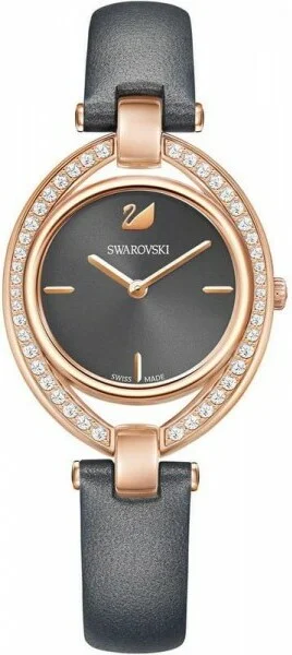 Montre Femme Swarovski Stella 5376842 Cadran Noir Boîtier Or Bracelet Cuir