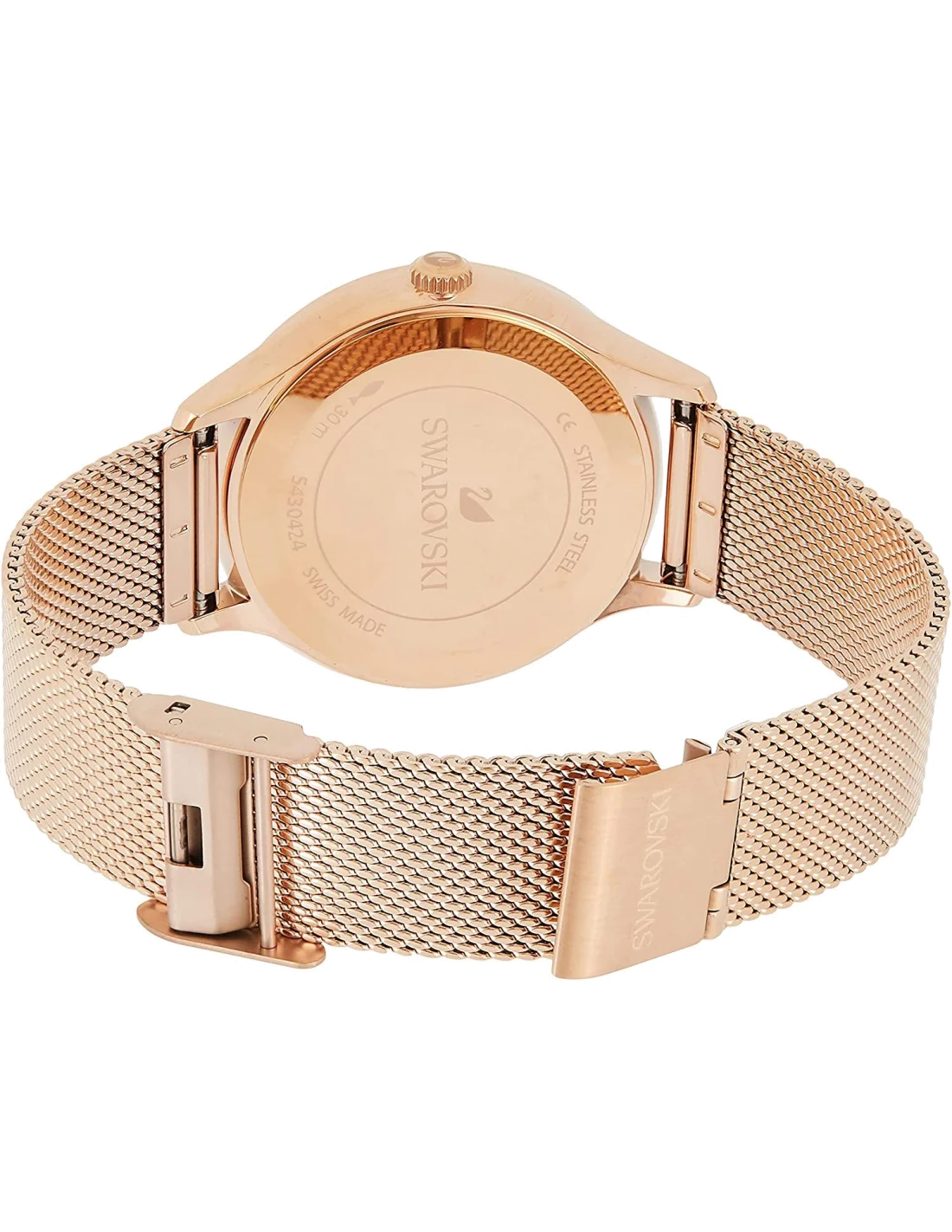 Montre Swarovski Octea Nova 5430424 pour femme, cadran noir et bracelet maille milanaise or rose vue 3