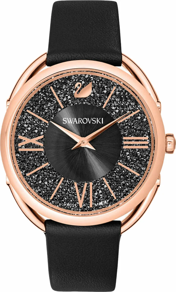 Montre Femme Swarovski Crystalline Glam 5452452 - Cadran Noir, Boîtier Or Rose, Bracelet Cuir vue 3