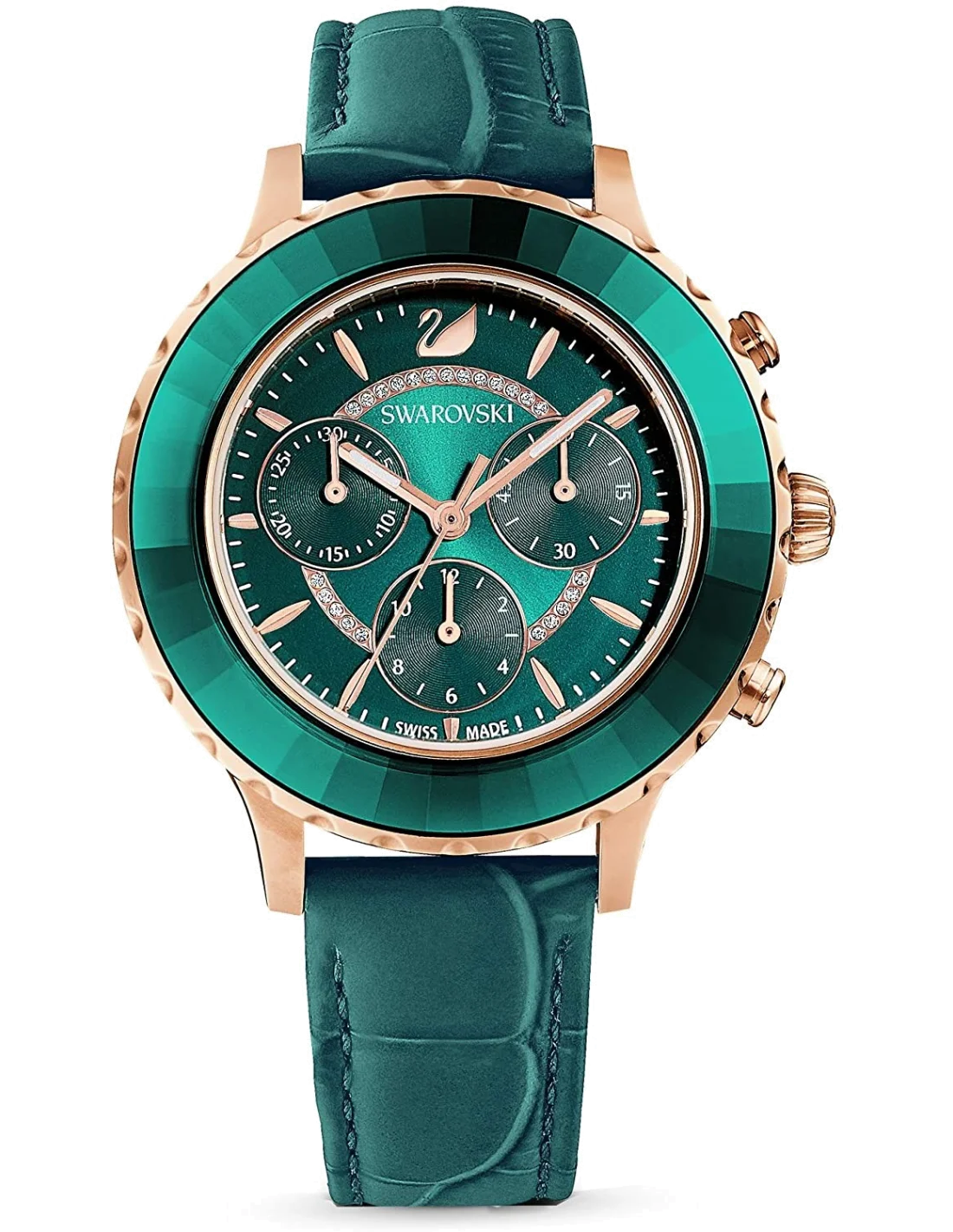 Montre Femme Swarovski Octea Lux Chrono 5452498 Cadran Vert Émeraude Cuir