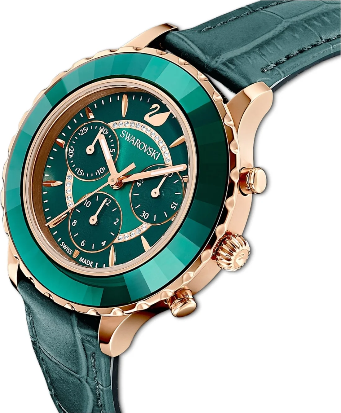Montre Femme Swarovski Octea Lux Chrono 5452498 Cadran Vert Émeraude Cuir vue 3