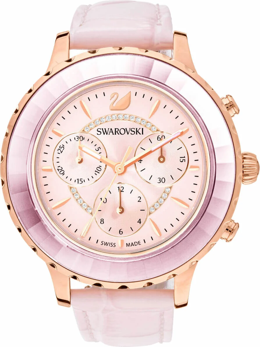 Montre pour Femme Swarovski Octea Lux 5452501 - Chronographe, Boîtier Or Rose, Cadran et Bracelet Cuir Rose vue 2