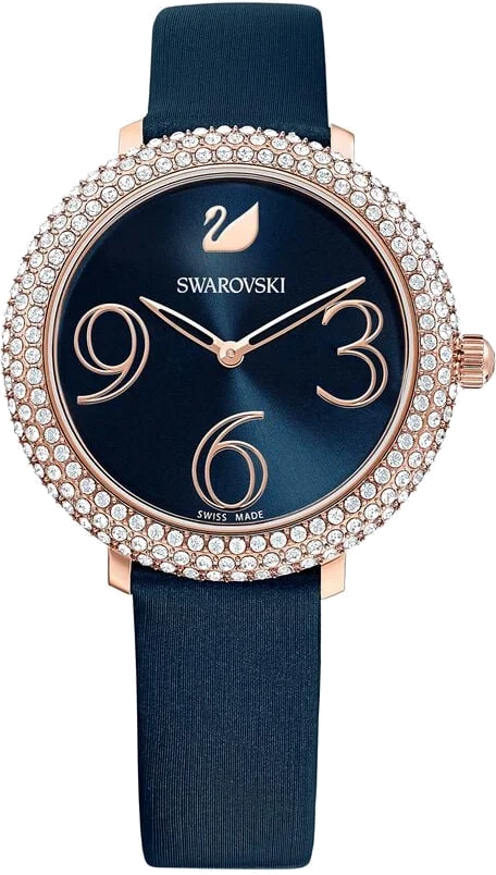 Montre Femme Swarovski 5484061 - Cadran et Bracelet Cuir Satiné Bleu Nuit - Cristaux