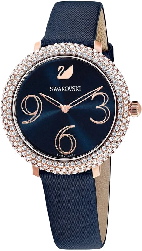 Montre Femme Swarovski 5484061 - Cadran et Bracelet Cuir Satiné Bleu Nuit - Cristaux vue 3