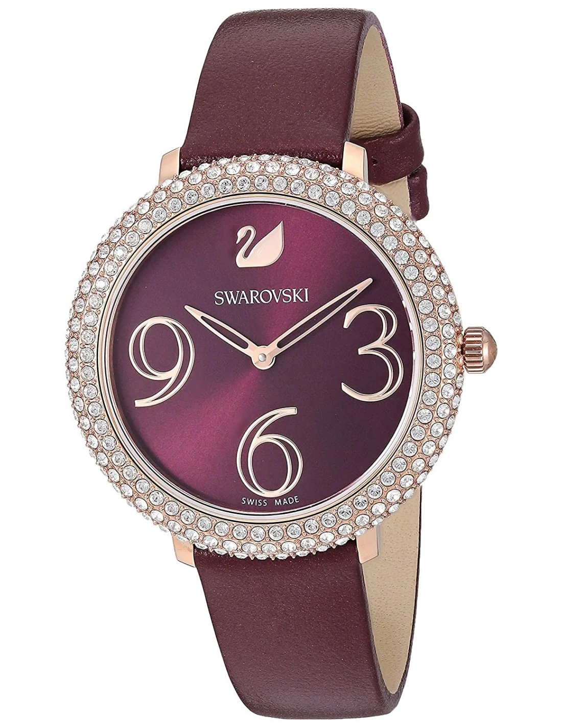 Montre Femme Swarovski Crystal Frost 5484064 Cadran Bordeaux Bracelet Cuir