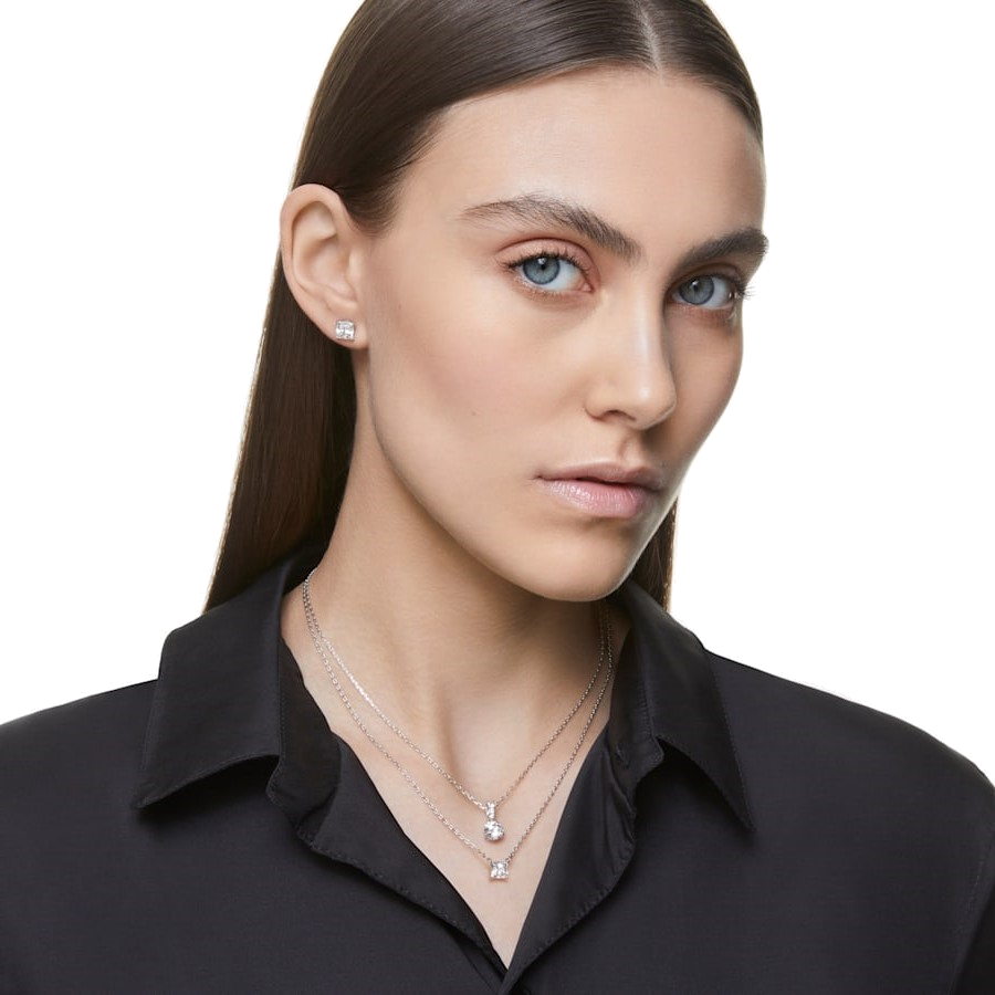 Collier Swarovski Attract solitaire carré en métal rhodié - Blanc vue 2