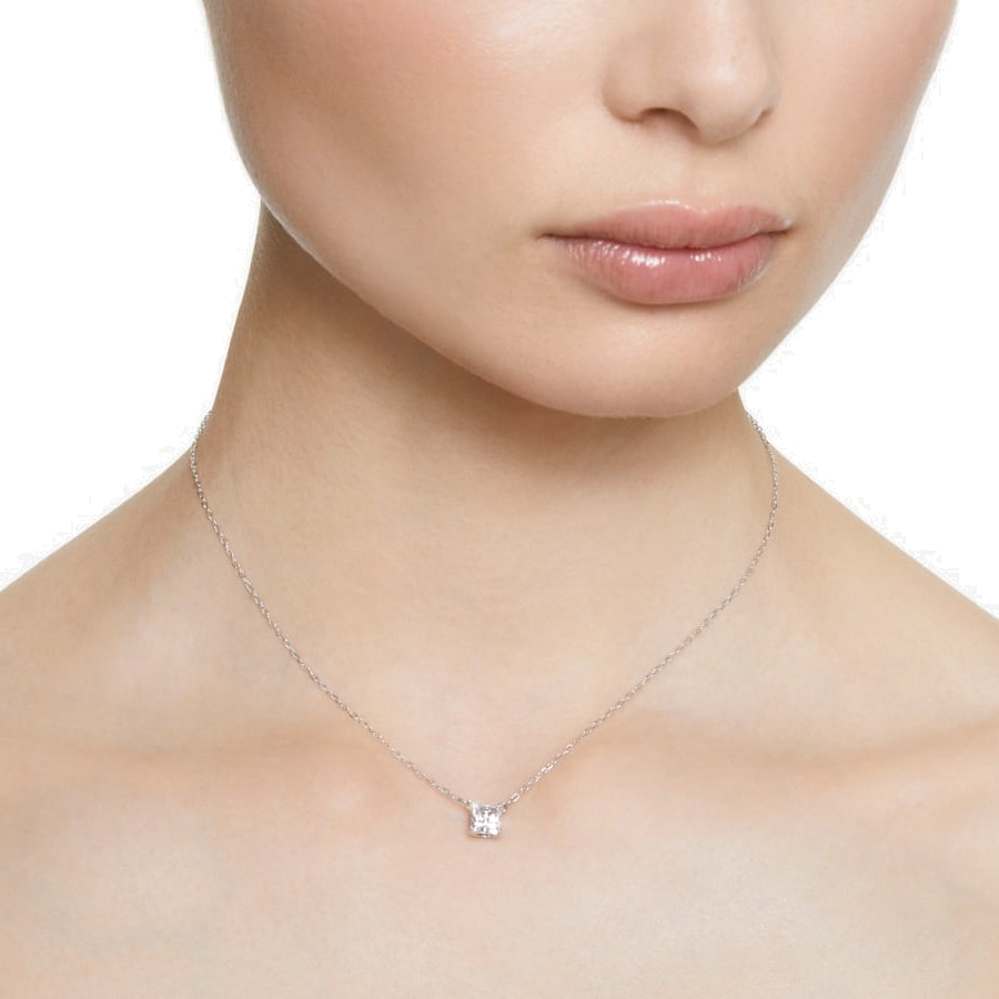 Collier Swarovski Attract solitaire carré en métal rhodié - Blanc vue 3