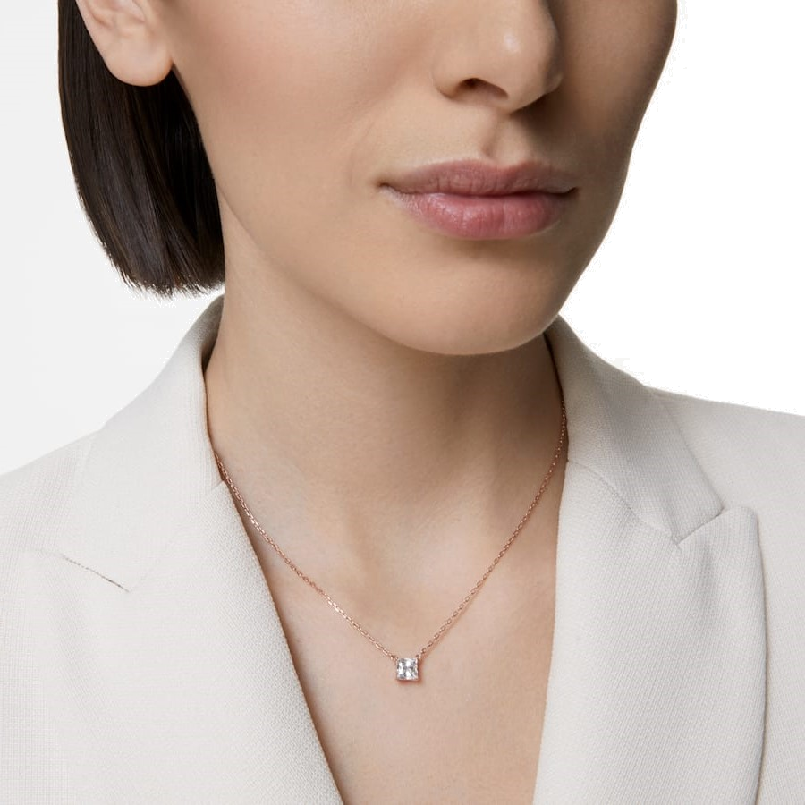 Collier Swarovski Attract solitaire carré en métal rhodié - Or rose vue 4