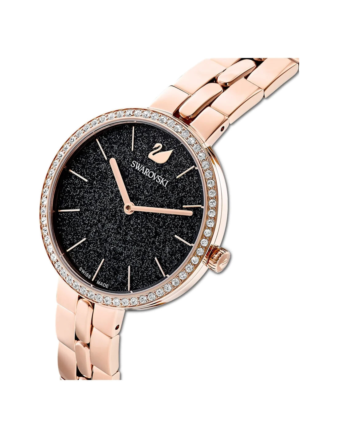 Montre Femme Swarovski Cosmopolitan 5517797 Cadran Noir Poudre Diamants Bracelet Or Rose vue 2