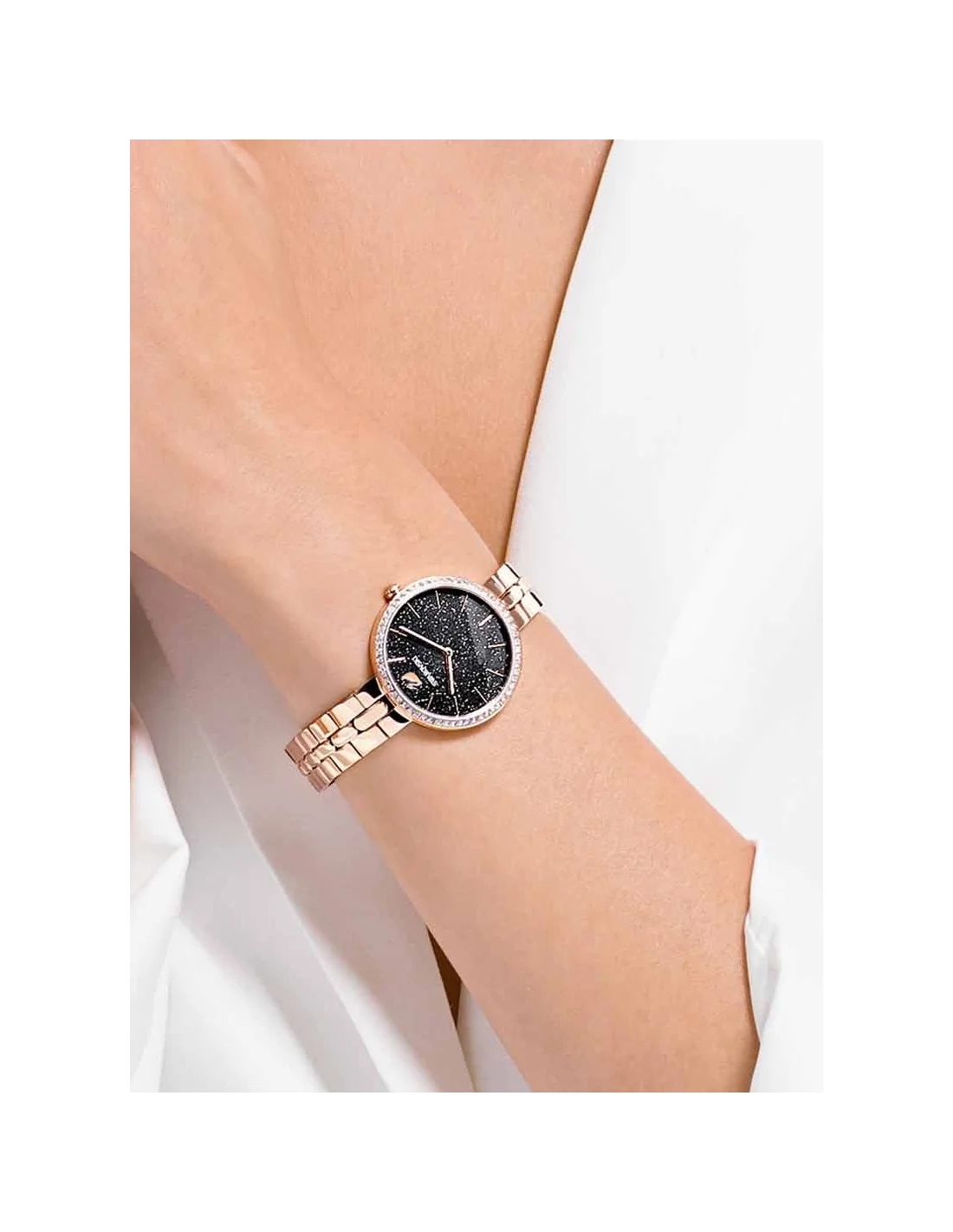 Montre Femme Swarovski Cosmopolitan 5517797 Cadran Noir Poudre Diamants Bracelet Or Rose vue 4