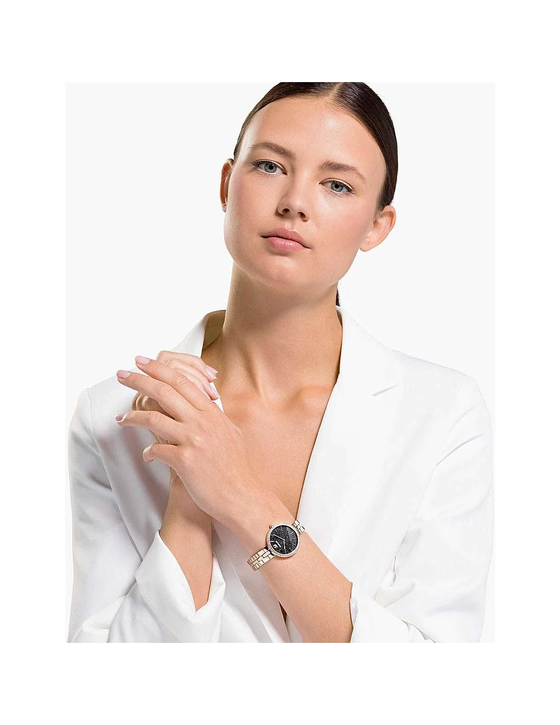 Montre Femme Swarovski Cosmopolitan 5517797 Cadran Noir Poudre Diamants Bracelet Or Rose vue 5