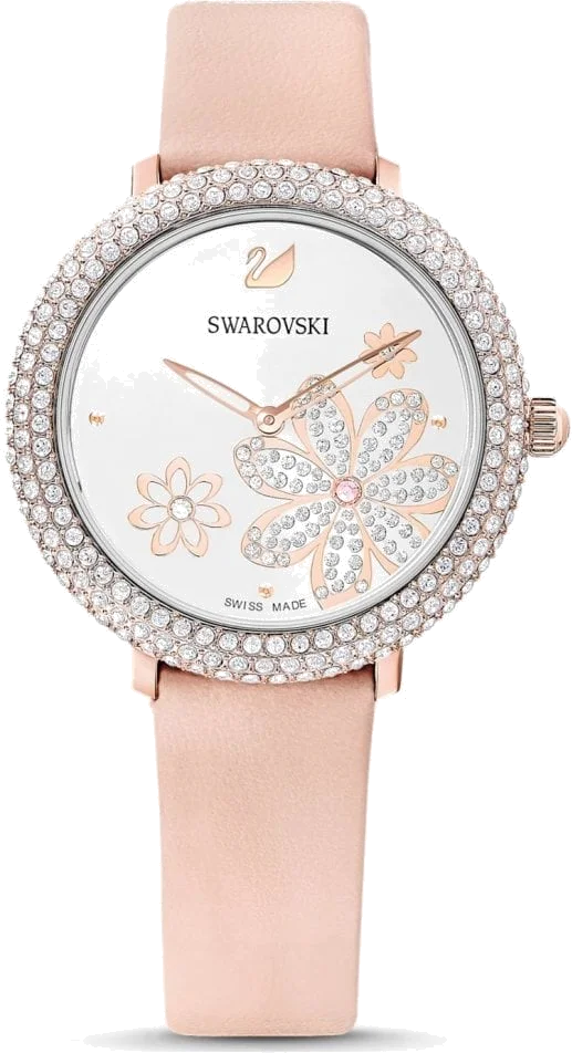 Swarovski Crystal Frost 5519223 - Montre Femme Cadran Argent Bracelet Cuir Rose
