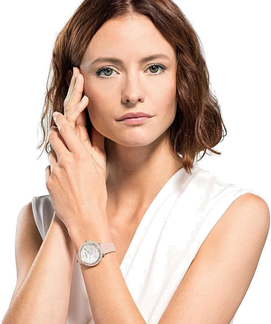 Swarovski Crystal Frost 5519223 - Montre Femme Cadran Argent Bracelet Cuir Rose vue 3