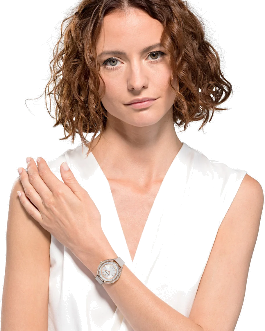 Montre Femme Swarovski Crystalline Aura 5519450 Cadran Cristaux, Boîtier Or Rose, Bracelet Cuir Beige vue 4