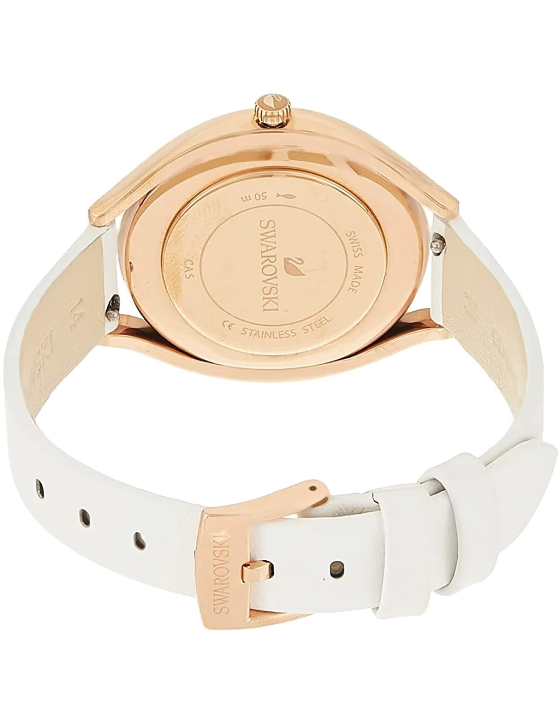 Montre Femme Swarovski Crystalline Aura 5519453, cadran argent, boîtier or rose, bracelet cuir blanc vue 2
