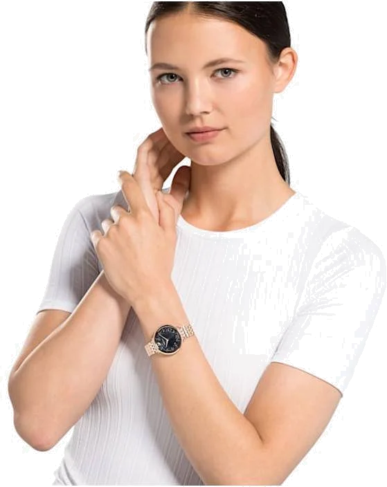 Montre Swarovski Crystalline 5544587 pour Femme, Cadran Noir et Bracelet Acier Or Rose vue 3