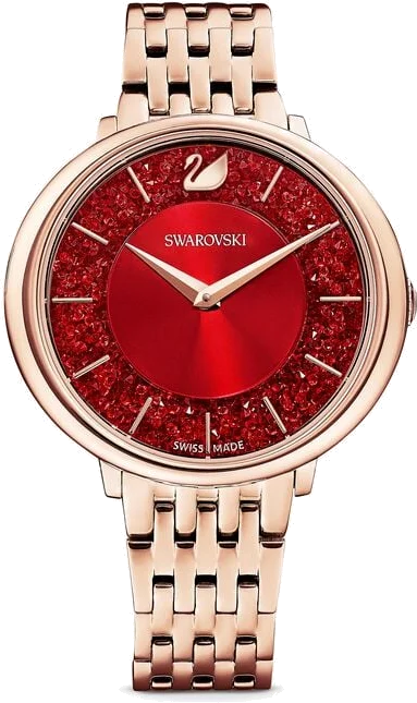 Montre Femme Swarovski Crystalline 5547608 Cadran Rouge Cristaux Acier Or Rose