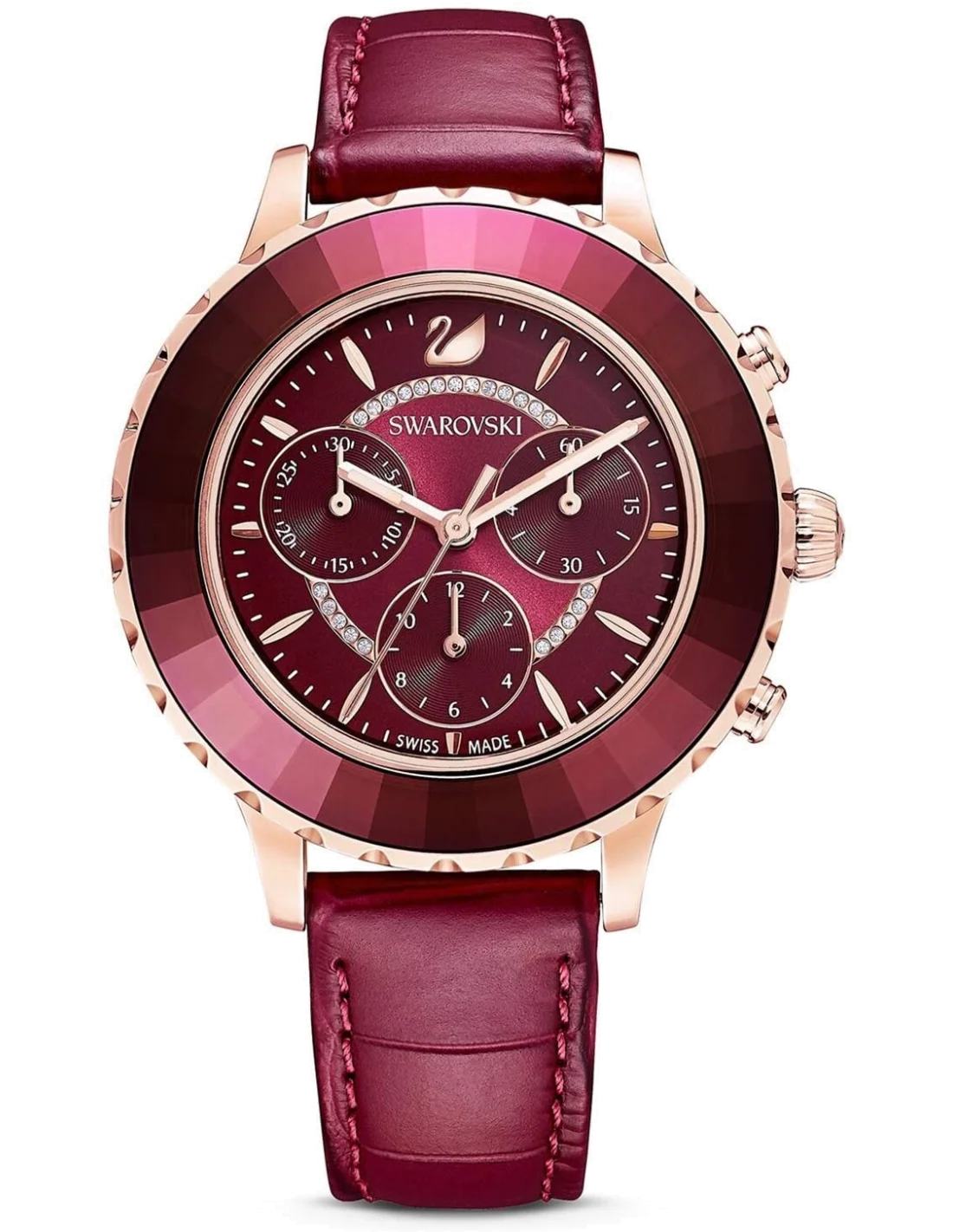 Montre Femme Swarovski Octea Lux Chrono 5547642 - Cadran et Bracelet Cuir Rouge