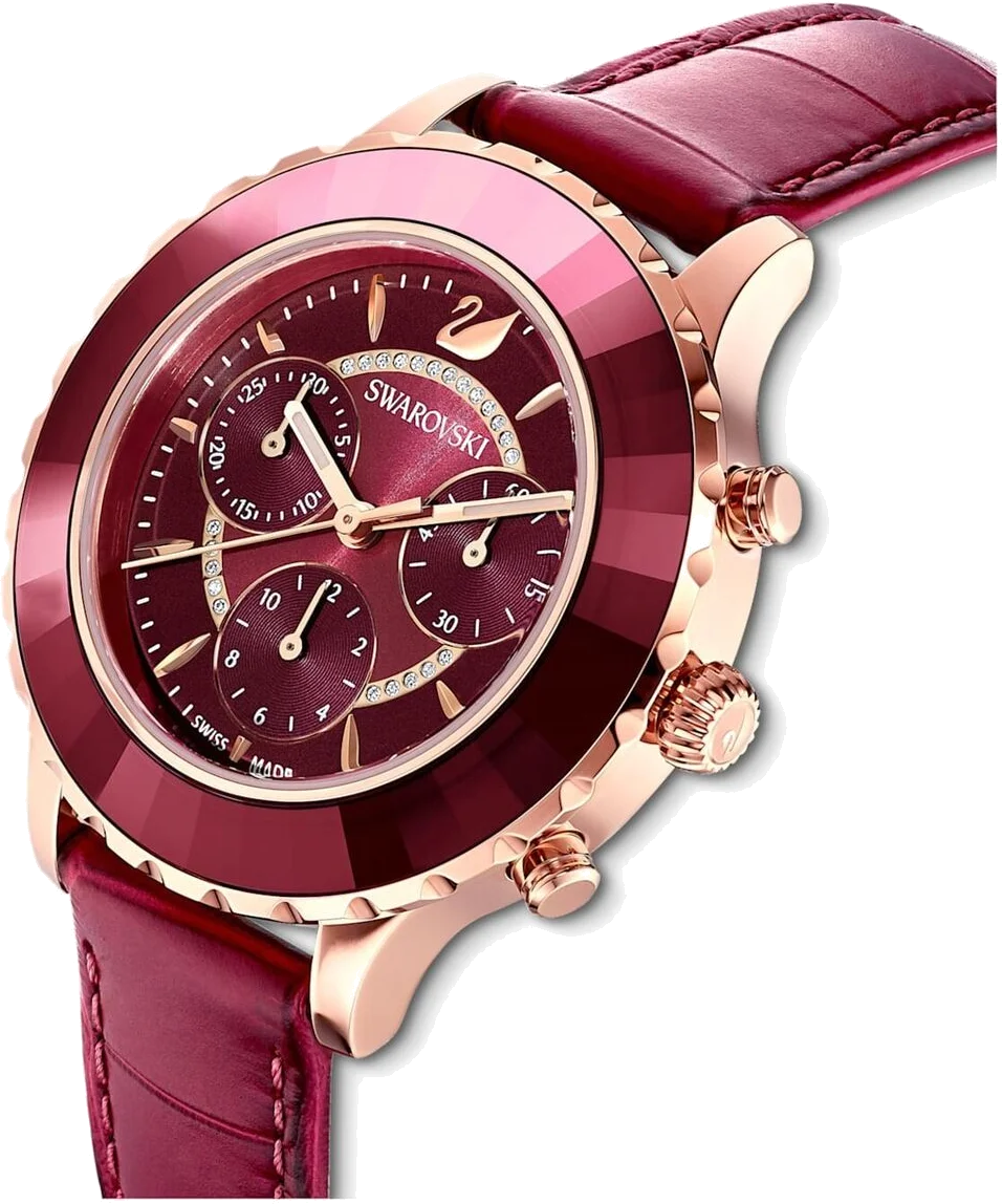 Montre Femme Swarovski Octea Lux Chrono 5547642 - Cadran et Bracelet Cuir Rouge vue 2