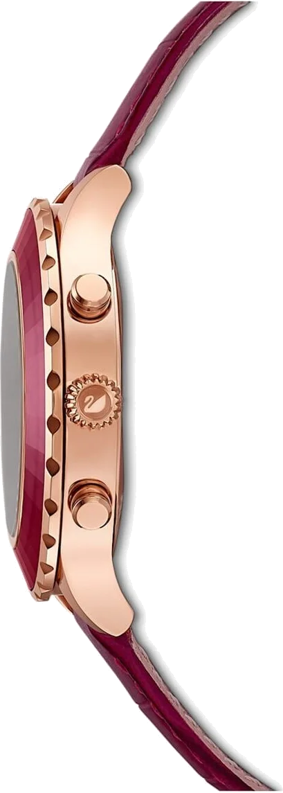 Montre Femme Swarovski Octea Lux Chrono 5547642 - Cadran et Bracelet Cuir Rouge vue 4