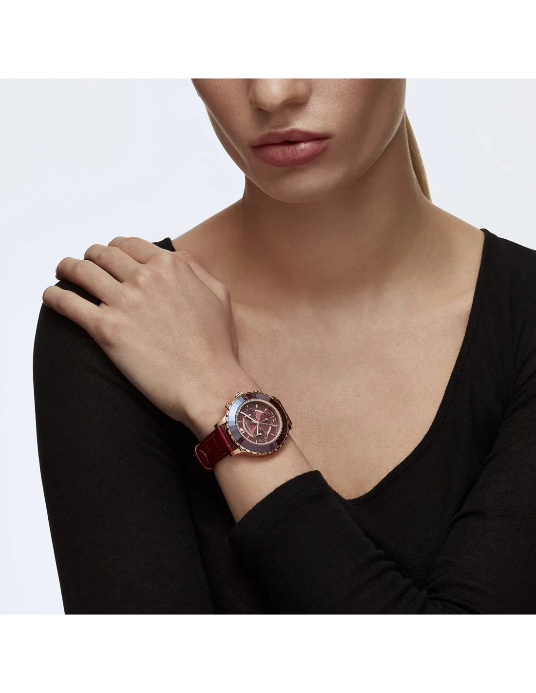 Montre Femme Swarovski Octea Lux Chrono 5547642 - Cadran et Bracelet Cuir Rouge vue 5