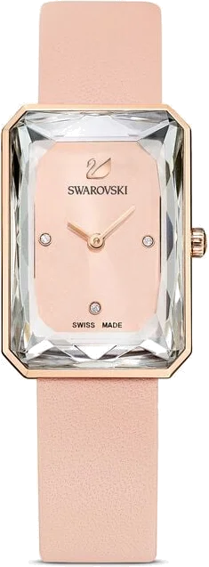 Montre Femme Swarovski 5547719 Uptown - Cadran Rectangulaire Rose, Bracelet Cuir Beige