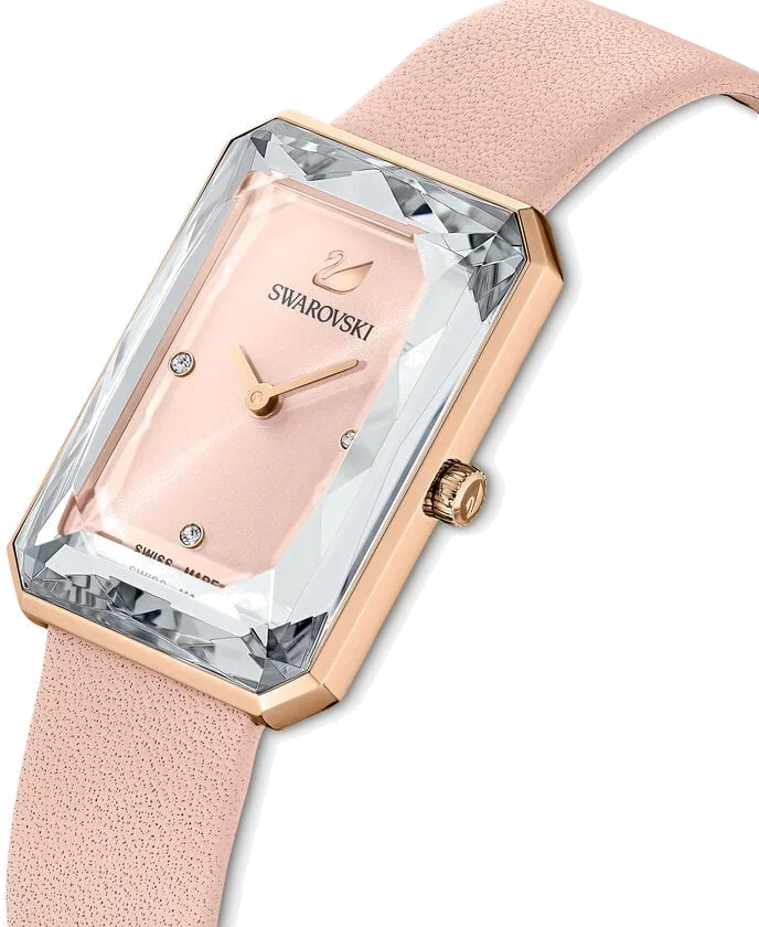 Montre Femme Swarovski 5547719 Uptown - Cadran Rectangulaire Rose, Bracelet Cuir Beige vue 2
