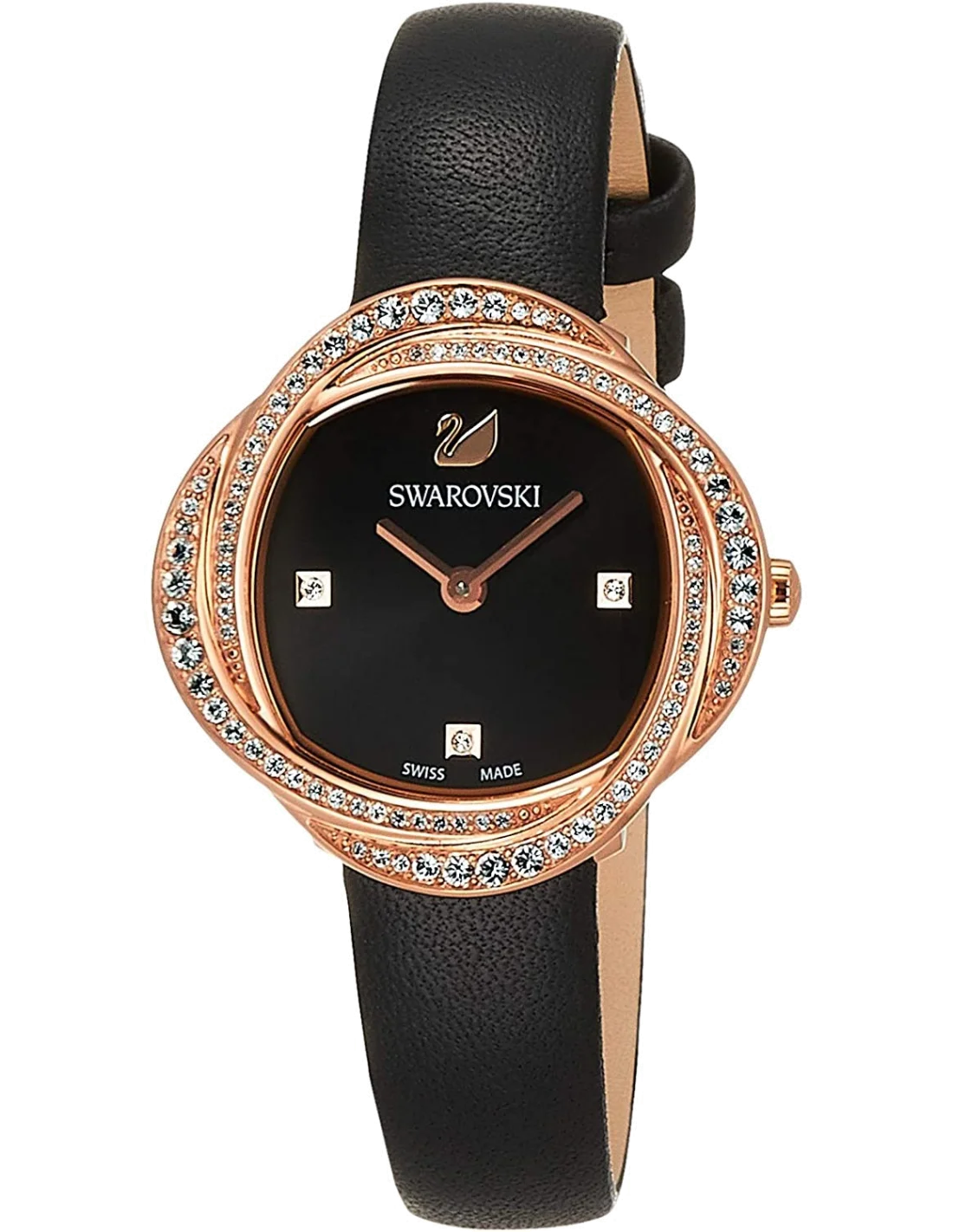 Montre Femme Swarovski Crystal Flower 5552421, Boîtier Or Rose, Cadran et Bracelet Noir
