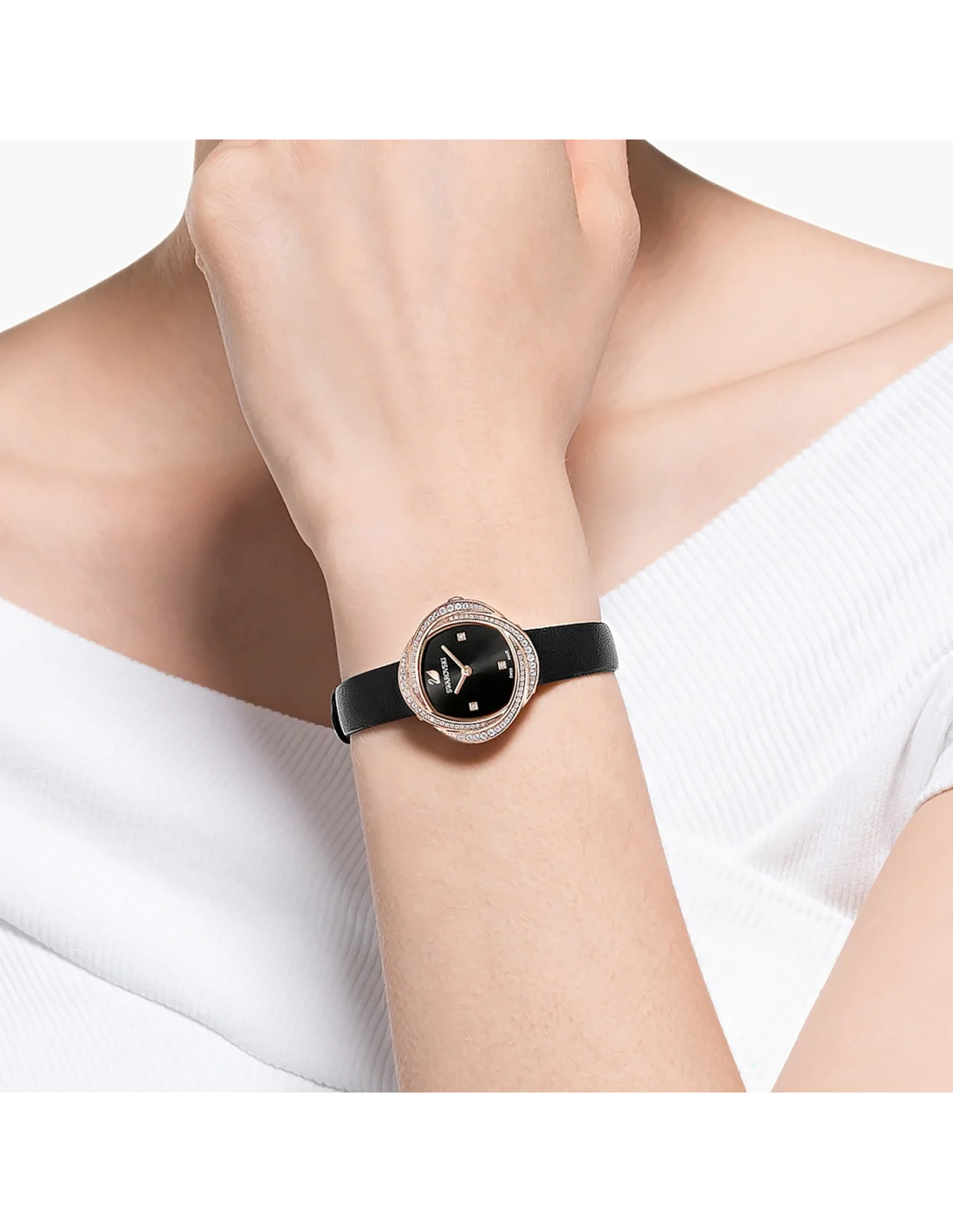 Montre Femme Swarovski Crystal Flower 5552421, Boîtier Or Rose, Cadran et Bracelet Noir vue 3