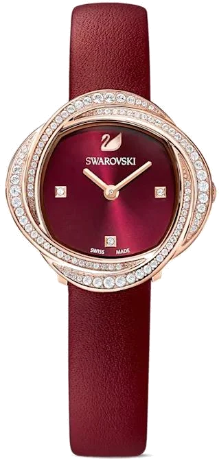 Montre Femme Swarovski 5552780 - Cadran Cristal Flower, Bracelet Cuir Bordeaux