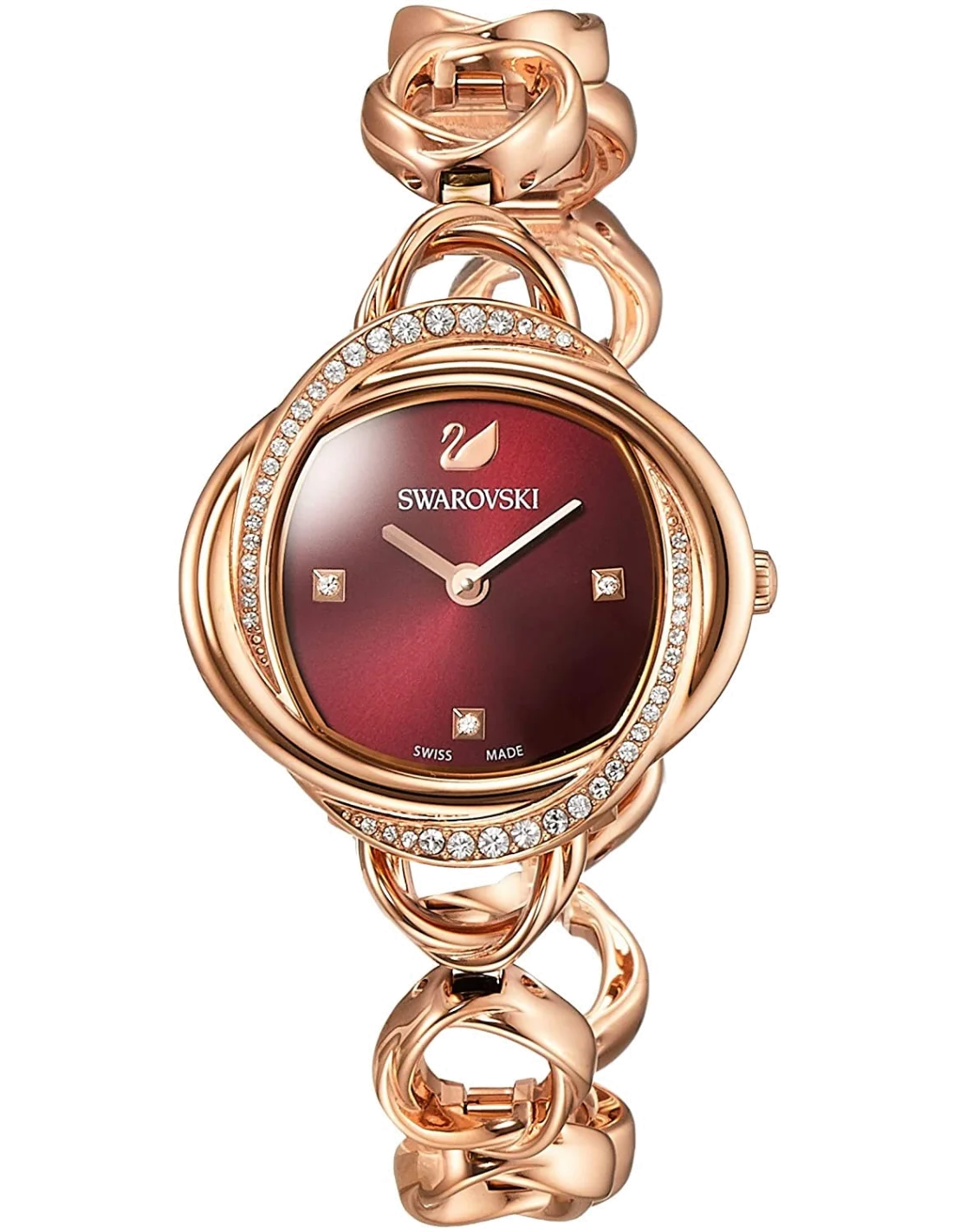 Montre Femme Swarovski 5552783 Cadran Bordeaux Acier Or Rose Cristaux