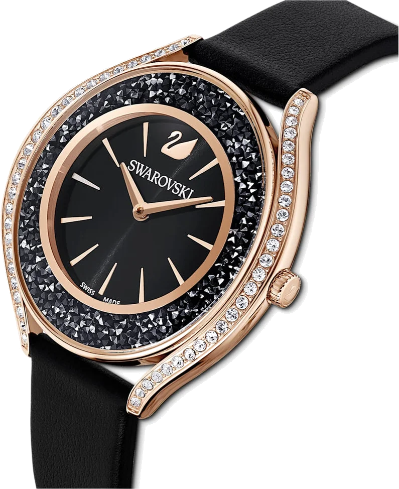 Montre Femme Swarovski 5558634 Crystalline Aura, Boîtier Acier Or Rose & Bracelet Cuir Noir vue 2