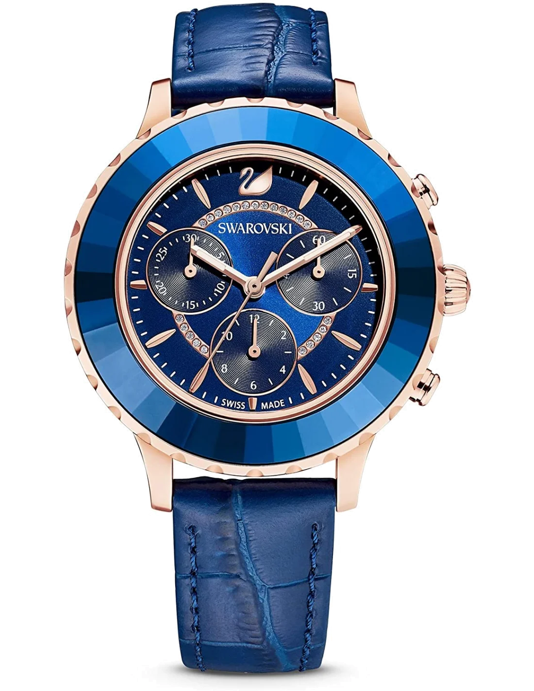 Montre Femme Swarovski Octea Lux Chrono 5563480 - Cadran et Bracelet Cuir Bleu